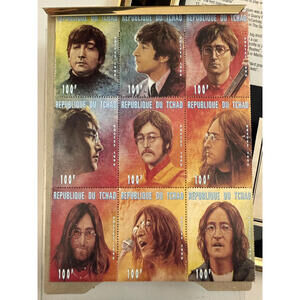 RARE John Lennon Ephemera - Chad 9-Stamp Plate + Frame + COA